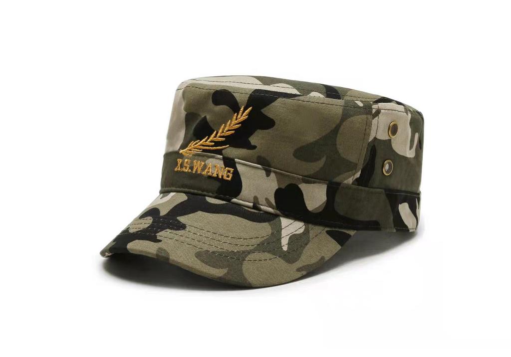Cappellino da uomo in cotone con visiera piatta, ricamato con stella, colore verde militare