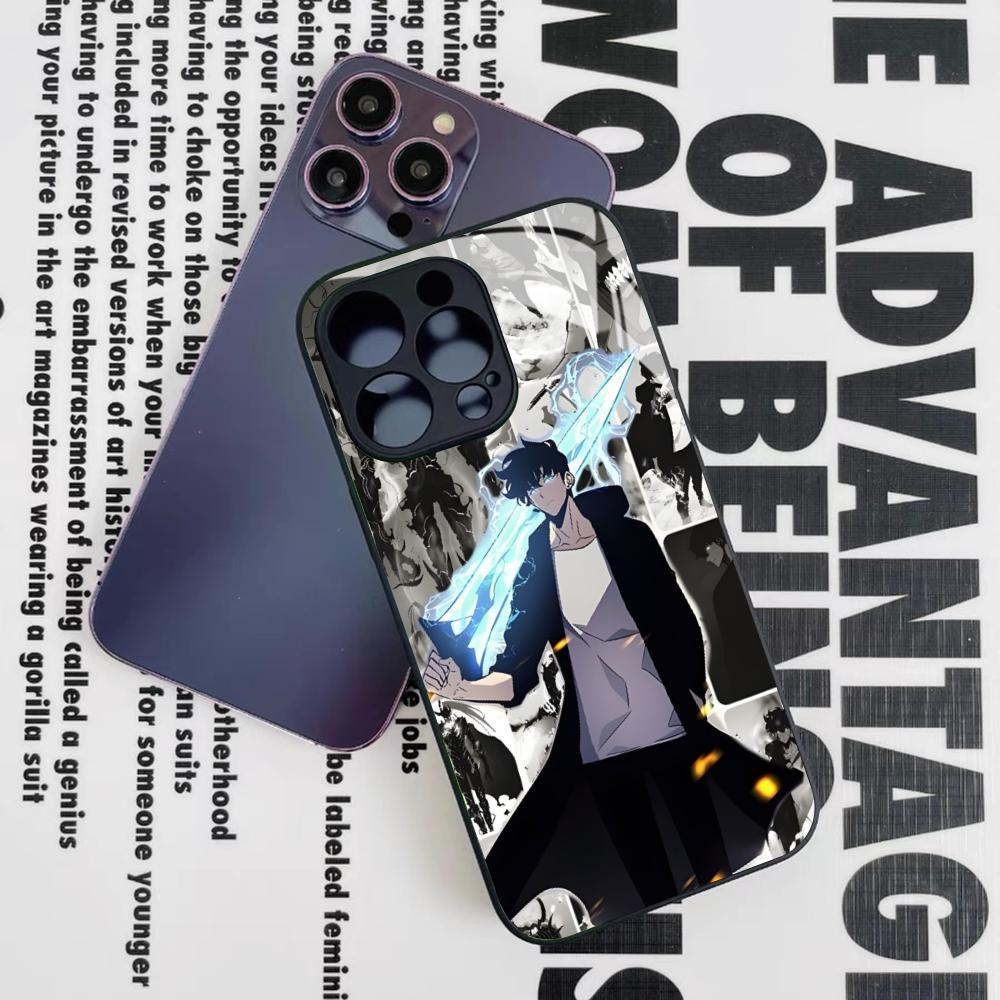 Anime S-Solos L-Levelings Handyhülle für Iphone 16 15 14 12 11 13 Pro Max Mini 8 X Xr Xs Puls Schwarze Glasabdeckung