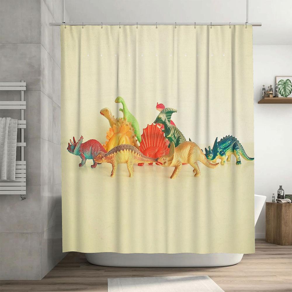 Dinosaur Shower Curtain Set Waterproof Forest Animals Kids Bathroom Decor Vintage Nature Backdrop Jungle Themed Washable Fabric