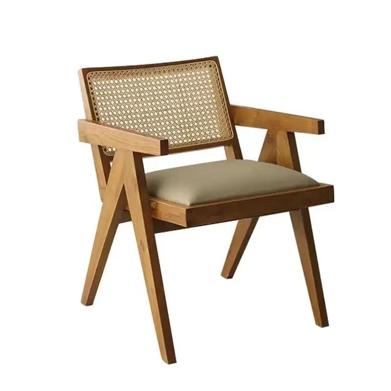 Ancient Solid Wood Living Room Chairs Japanese Simple Home Furniture Back Rattan Dining Chair Single Design Armchair Sofa Chair