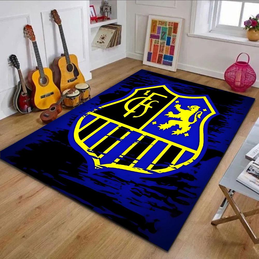 Blue and Yellow Lion Shield Emblem Design Patterned carpet, non slip mat suitable for living room and bedroom sofas
