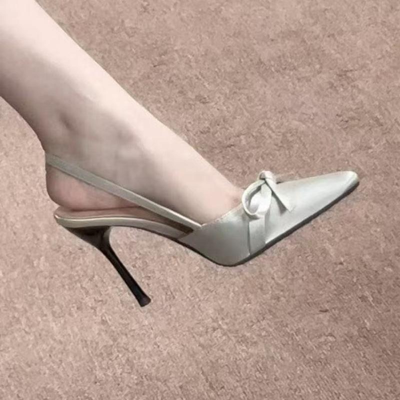 Fashion 2025 New Bow Wrapped Toe Sandals Women's Fashion Pointed Toe Shallow Mouth Slip Strap Anti-Slip Wear-Resistant High Heels