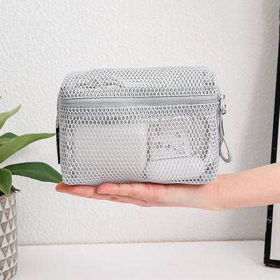 Casual Nylon Storage Pouch With Zipper Hand-held Mesh Pouch Mesh Multipurpose Cosmetic Bag Women