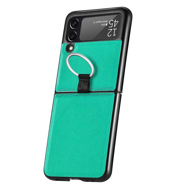 Lett Slim Folding Design Lærveske For Samsung Galaxy Z Flip3 Flip 3 5g Med Ring Holder Protective Coque