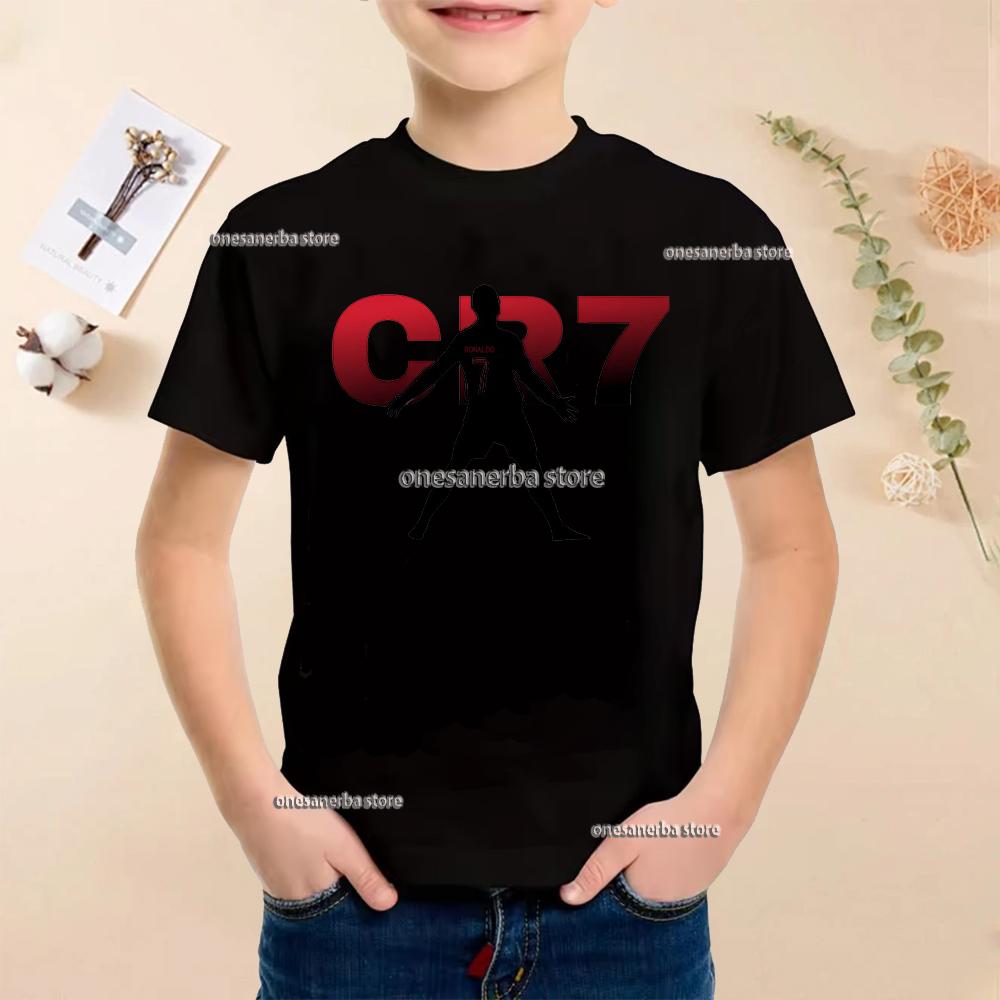 New Summer Polyester Children T-shirts Kids Soccer Clothing CR7 Ronaldo Printed Outdoor Boys Girls T-shirts Sport Fashion Ages 5-14