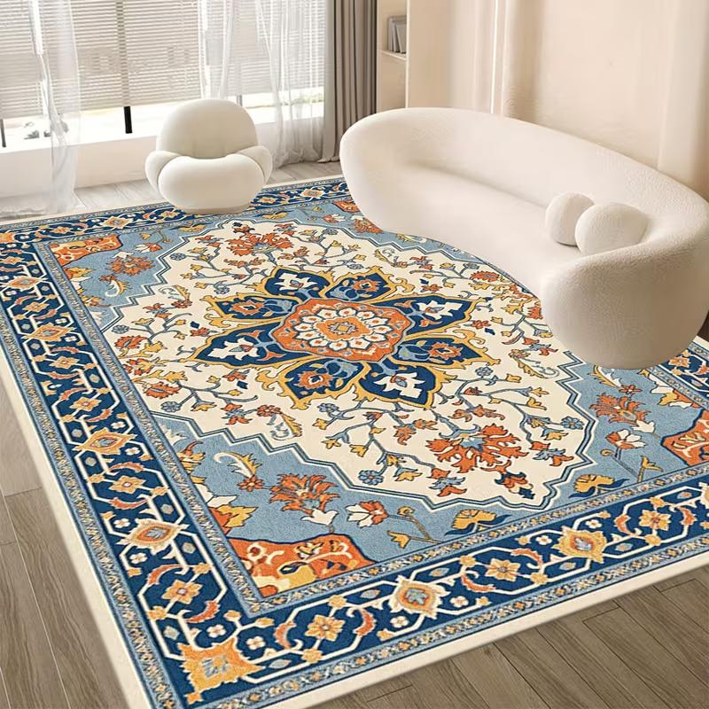 Vintage Persian Oriental Area Rug Red Blue Ethnic Floral Border Print Soft Floor Mat Traditional Bohemian Carpet For Living Room