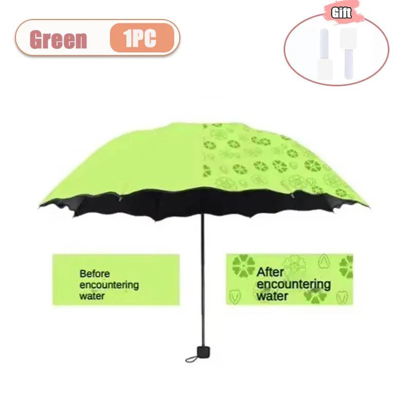 1-2PCS Portable Creative Water Flowering Umbrella Manual Black Coating UV Protection Sun Rain Dual Use Folding Parasol