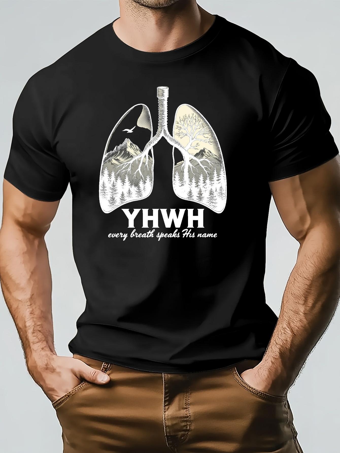 

Navy Blue T-shirt with Inspirational Lungs & Mountain Design - Every Breath Speaks His Name Print XXXXL