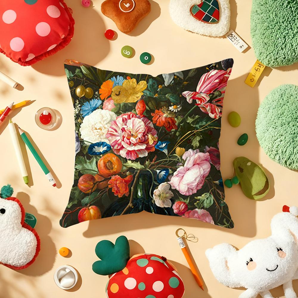 Beautiful Oil Painting Flowers Pillow Case Plush Fabric Soft DoubleSided Printed Sofa Warm Winter Home Gift Cushion Cover