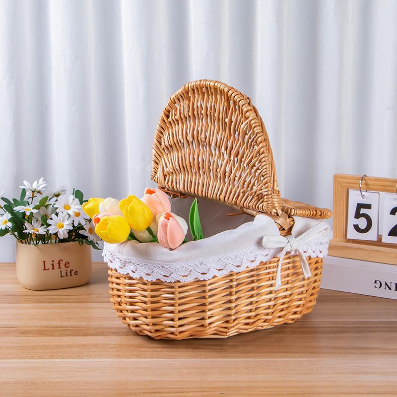 Child-sized Rattan & Willow Woven Basket with Lid - Pastoral Style, Ideal for Gifts & Storage