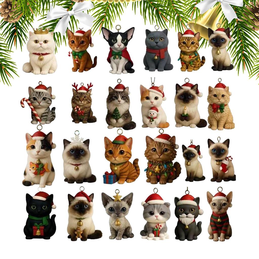 2D Acrylic Cat Christmas Calendar Countdown Calendar with 24 Boxes Holiday Ornament for 2025 Xmas Navidad Party Supplies