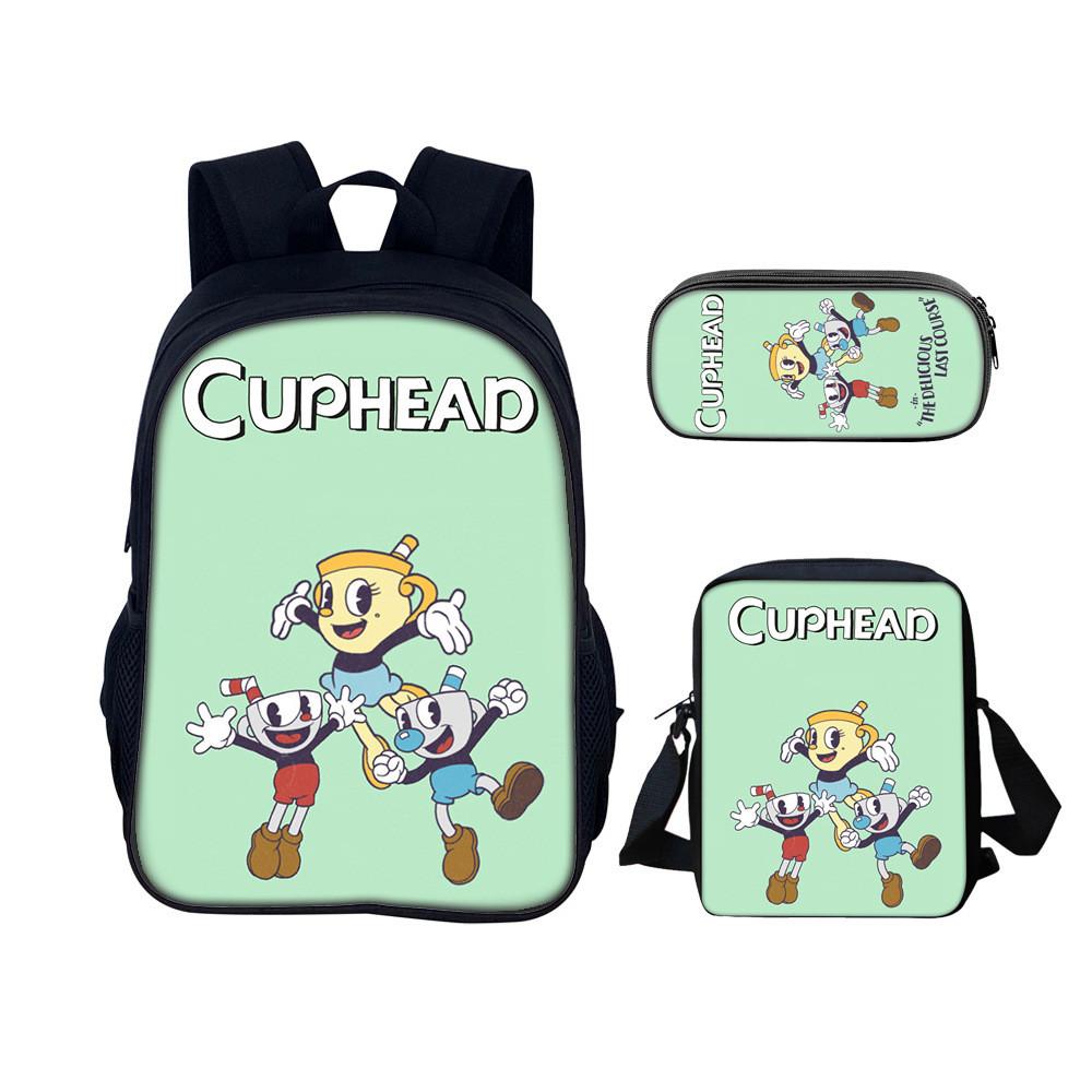 Cuphead Backpack Set For School And Travel With Nylon Construction And Multiple Compartments