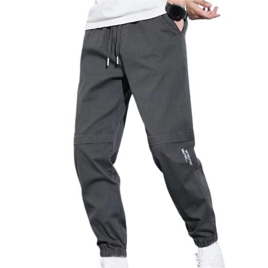 Men Pants Solid Color Elastic Waist Drawstring Ankle-banded Cargo Pants for Daily Wear