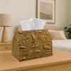 1pc Egyptian-Themed Tissue Box Holder with Ancient Golden Engraved Relief Art - Suitable for Home, Kitchen & Car Decoration, Polyester Napkin Dispense