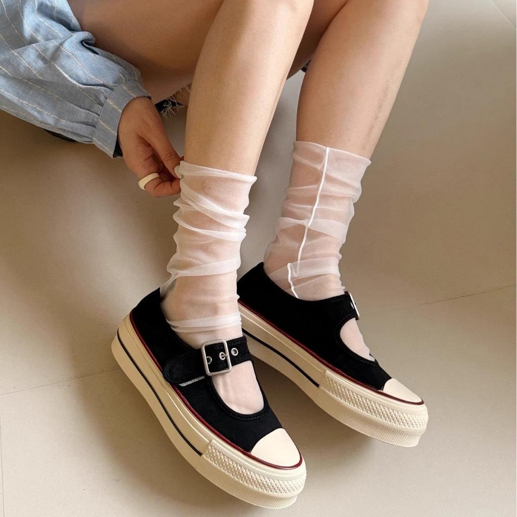 Thick-soled One-pedal Shallow-mouth Canvas Shoes for Women's 2025 New Fashion Versatile One-word Buckle Mary Jane Casual Shoes