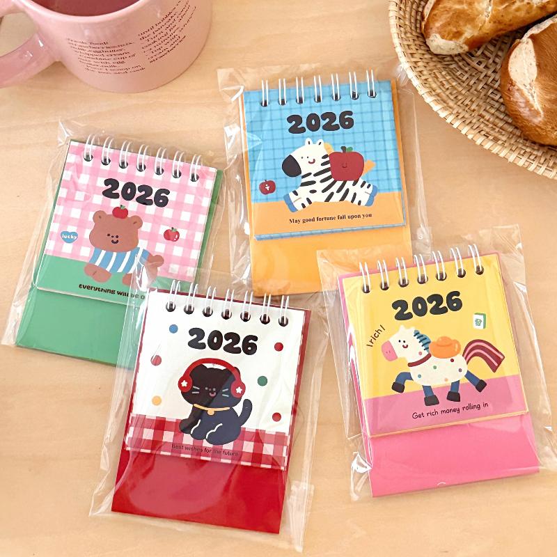 1Pcs Cartoon Portable Coil Monthly Calendar Planner 2026 Horse Year Mini Desk Calendar Office And Home Decor Year'S Present