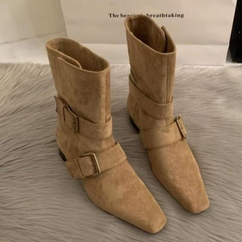 Fashion Elegant Women Ankle Boots Suede Heeled Shoes Designer 2025 Winter Retro Goth Fashion Boots New Trend Chunky Pumps Mujer Botas
