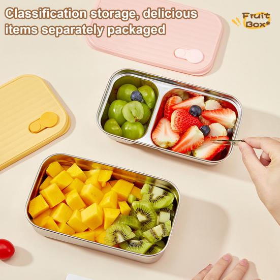 Stainless Steel Snack Containers 2 Compartment Lunch Box Leak-Proof Bento Box with Lids Reusable Food Storage Containers for Travel Camping Outdoor