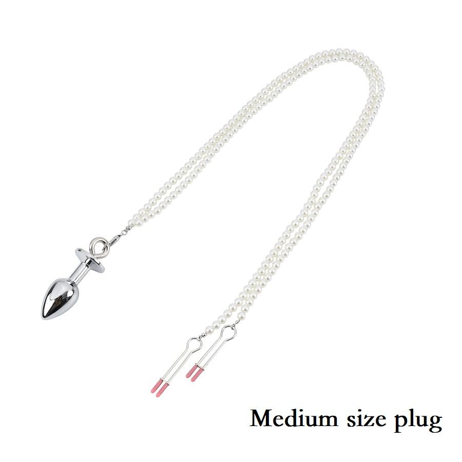 Small Medium Large Anal Beads Butt Plug Pearl Nipple Clamps Set With Chain Metal Breast Clip Bondage Slave Couple Game Sex Toy
