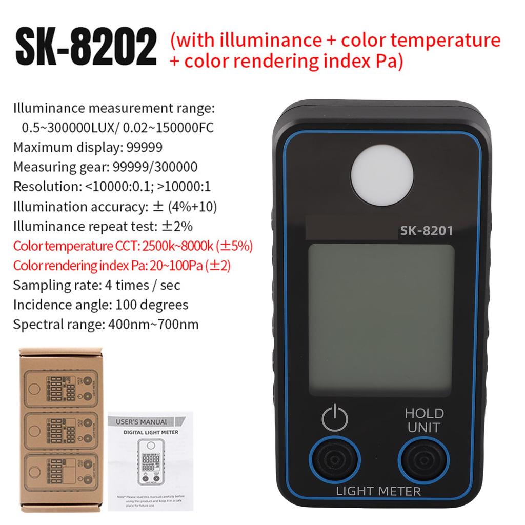 Renk Sıcaklığı Test Cihazı Aydınlık Ölçer 0.5-300000LUX LED Aydınlatma Test Cihazı Fotoğrafik Parlaklık Ölçüm Cihazı