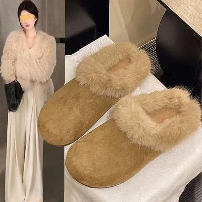 Um Novo Estilo de Sapatos Femininos, Um Chinelo Meia-pata Flip-top de Lã e Quente