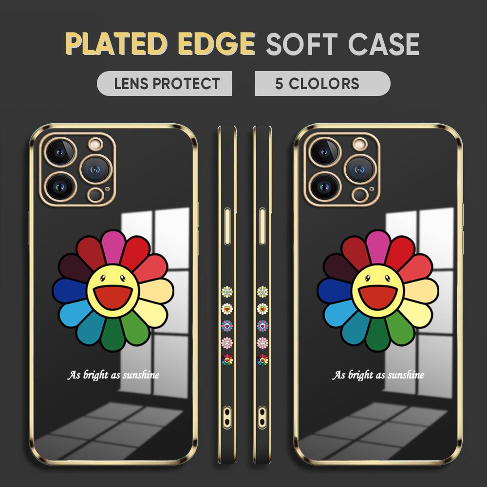 Módní populární pouzdro na telefon Sun Flower Plating pro iPhone 11 13 15 Samsung Galaxy A52 Xiaomi Redmi 12C Note 10 Pro Oneplus měkké obaly na smartphone