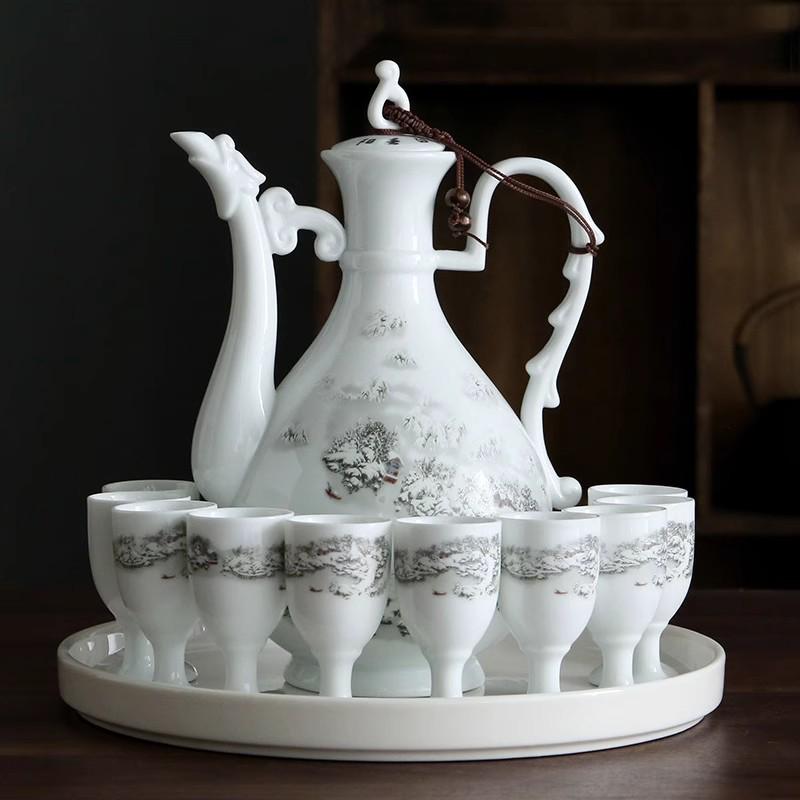 Ancient Style Retro Ceramic Baijiu Decanter Set with Wine Glasses