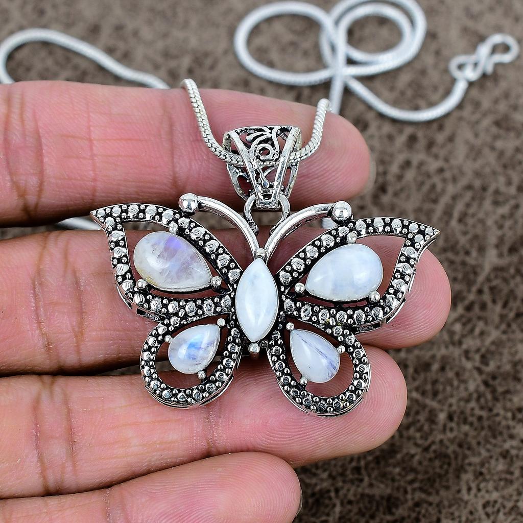 Moonstone Gemstone Handmade 925 Sterling Silver Jewelry Pendant 1.65" KKG-308