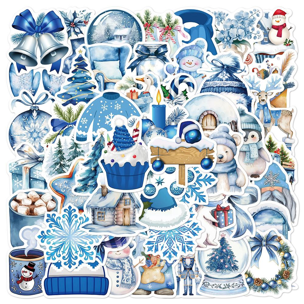 10/30/50pcs Cute Blue Winter Christmas Aesthetic Stickers Decals DIY Stationery Suitcase Phone Waterproof Kawaii Sticker Kid Toy
