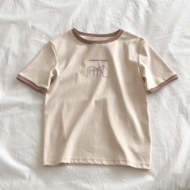 Insert Color Slim-fitting Short-sleeved T-shirt Women's Summer New Bottoming Shirt Student Casual Korean Top Women's Clothing