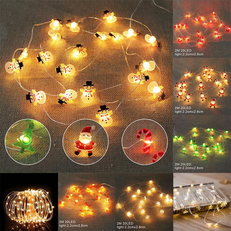 20led Hanging 2m Christmas Lights Snowflake Candy Cane Xmas Tree Powered Battery