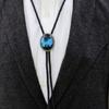 Braided Shoestring Stone Bolo Tie Carved Charm Cowboy Necktie Necklace