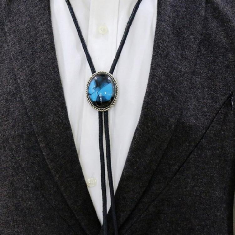 Braided Shoestring Stone Bolo Tie Carved Charm Cowboy Necktie Necklace