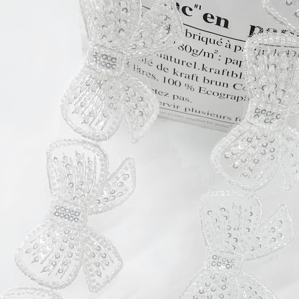 6Cm Black And White Mesh Bead Bow Barcode Clothing Accessories Exquisite Children'S Clothing Skirt Hair Accessories Lace Accessories