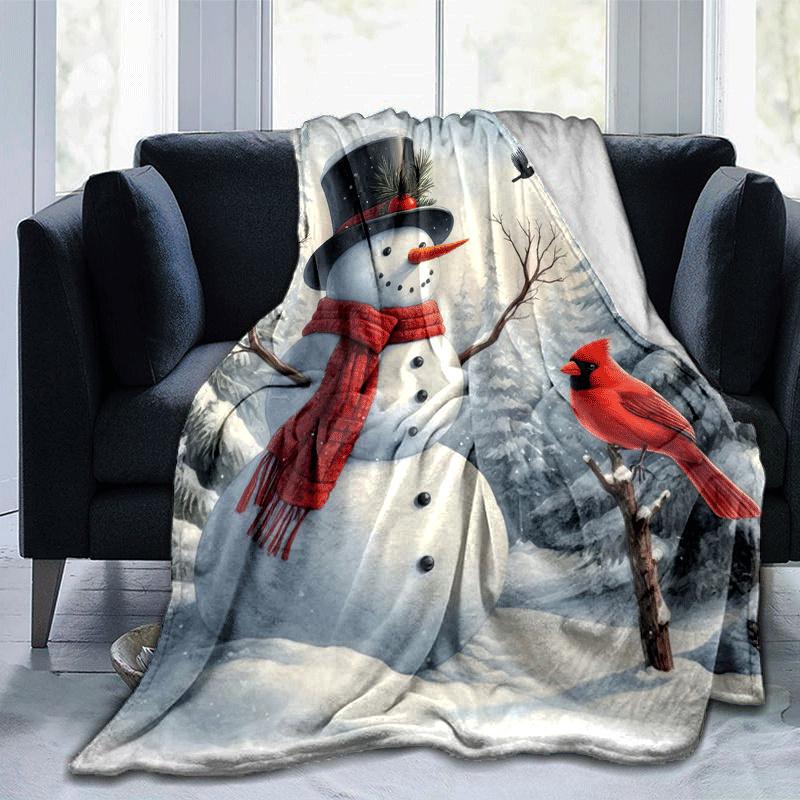 1pc Christmas Snowman Printing Lightweight Flannel Blanket, Comfortable and Warm Blanket, for Camping Sofa Bed and Couch Office, In All Seasons