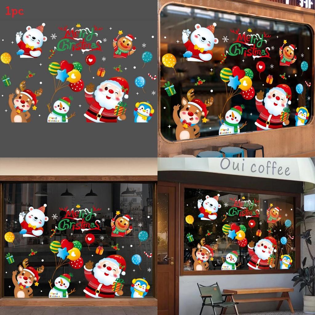 Pegatinas Estáticas Navideñas Con Diseño de Papá Noel Renos Muñeco de Nieve Para Puertas Y Ventanas