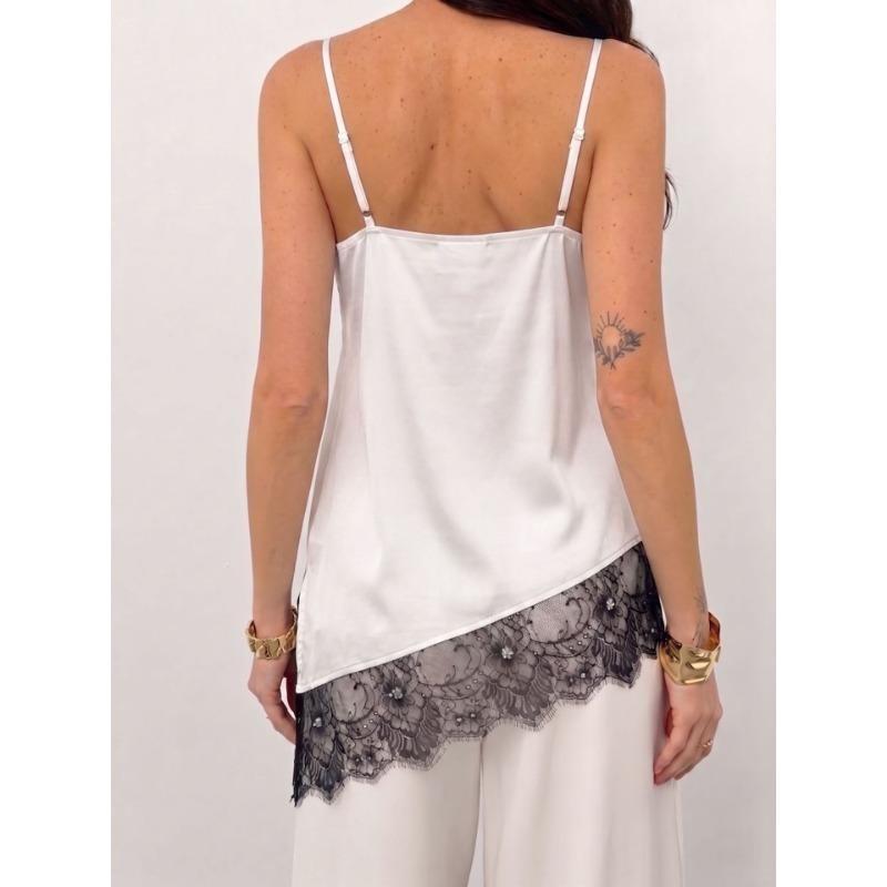 V Neck Irregular Lace Spliced Loose Camisole Tank Top