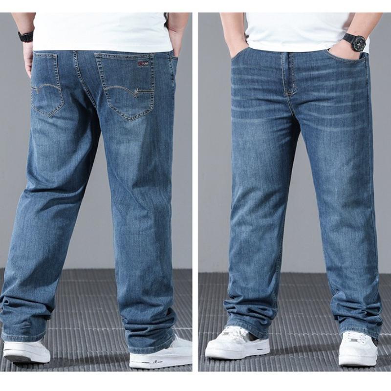 Spring/Summer Plus Size Men's Denim Trousers Business-Casual Versatile Mid-High Stretch Relaxed Fit Long Trousers