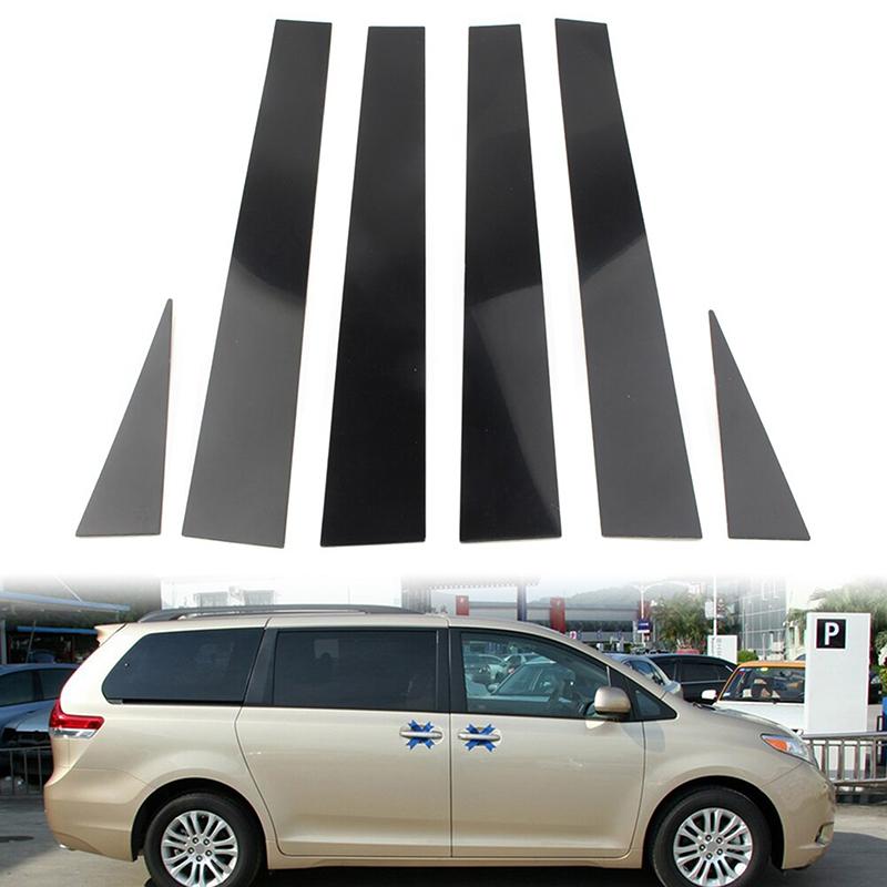 6Pcs Glossy Black Pillar Posts Window Door Moulding Trim Cover Exterior Accessories For For Toyota Sienna 2002-2009