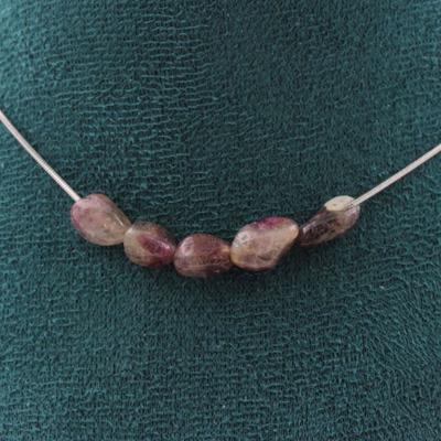 Stones and Minerals. Necklace 5 Beads Tourmaline Rubellite from Brazil Steel Chain Necklace for Women, Men. Customizable Size.