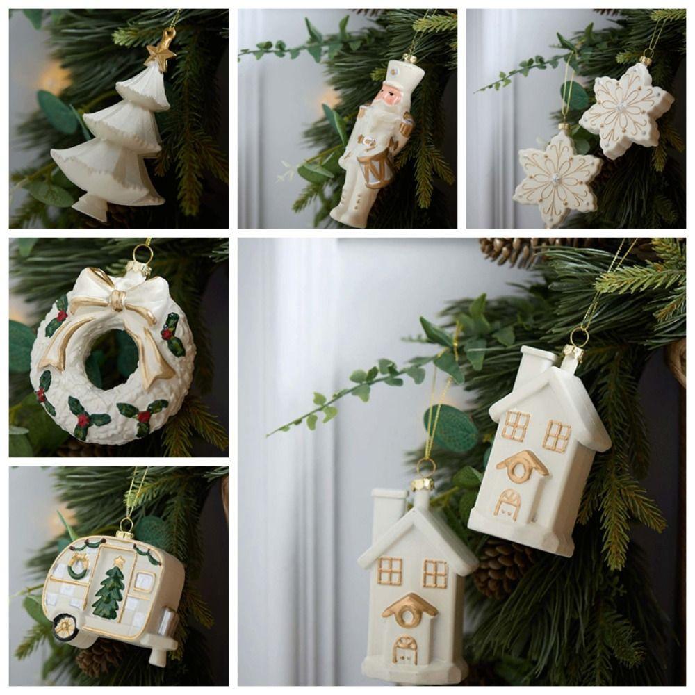 Romantic PVC Christmas Hanging Ornament House Snowflake Xmas Pendant Polyester Donut Christmas Tree Decoration Bar
