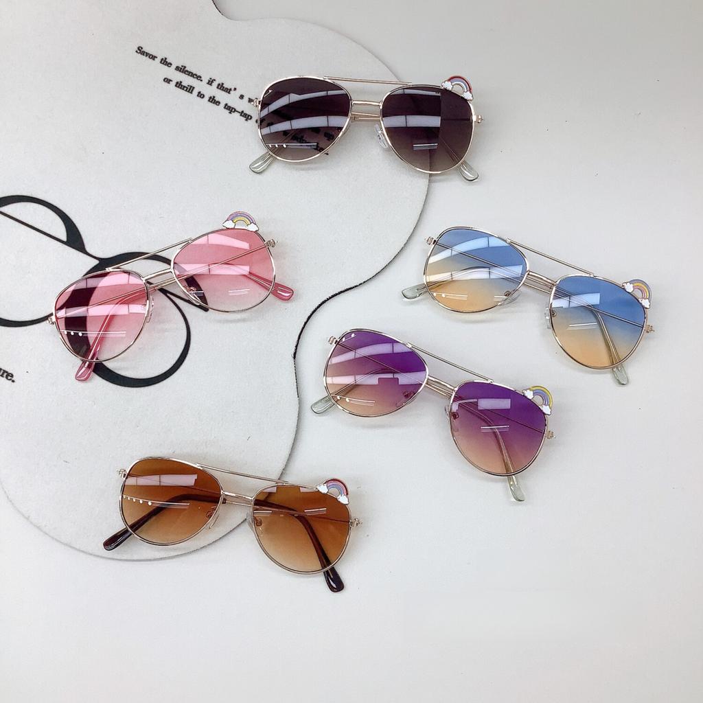 2025 Travel Sun Protection New Children's Personality Trendy Rainbow Cute Baby Sunglasses Retro Double Bridge Glasses