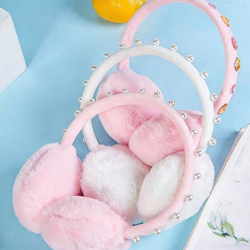 Fashionable Plush Earmuffs for Women Girl with Artificial Pearls Winter Warm Comfortable Ear Warmer For Daily Cycling