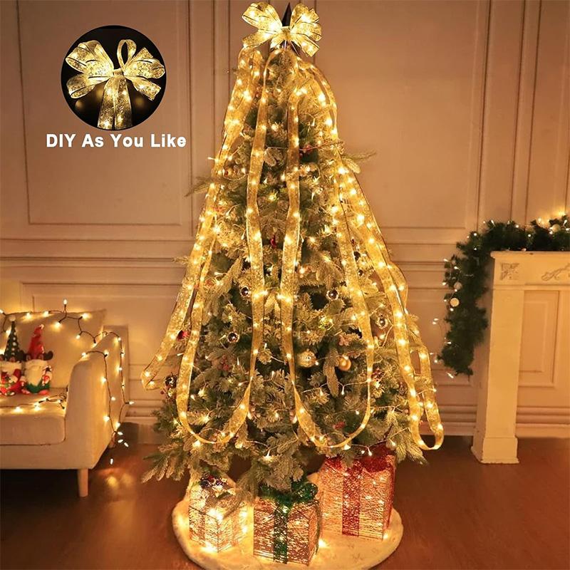 2025 Christmas Tree Ribbon Fairy Lights String Without Battery Merry Christmas for Home Party Christmas Decoration Navidad