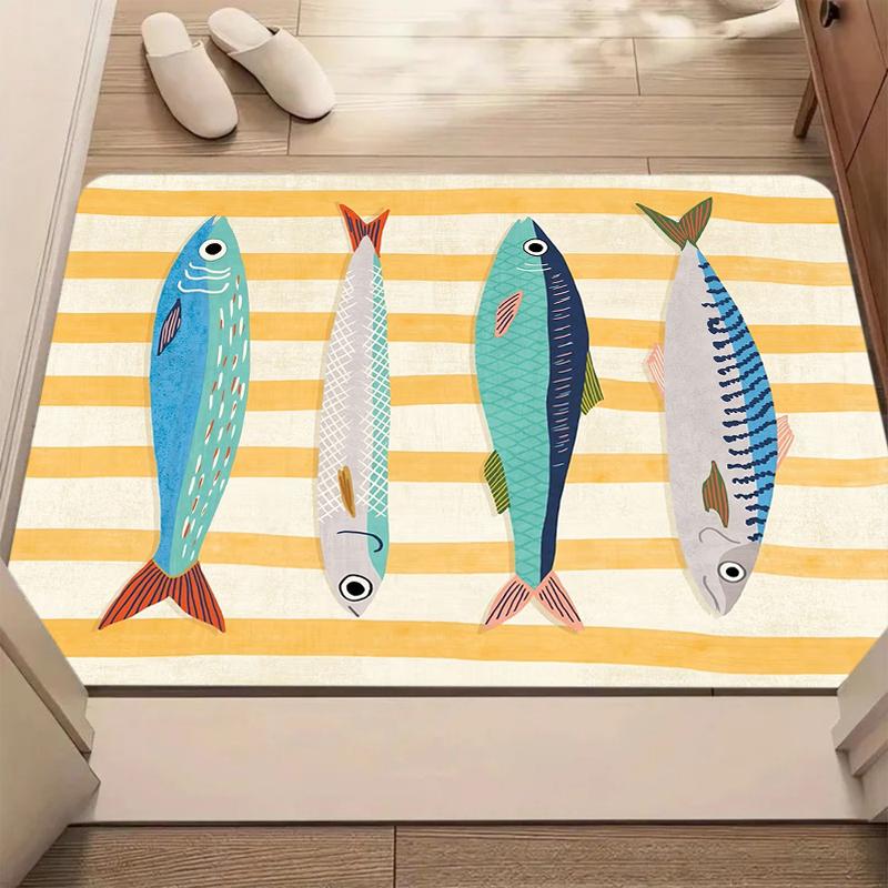 Simple Striped Pattern Floor Mat, Abstract Saltfish-themed Fun Welcome Mat, Kitchen Anti-slip Carpet, Entrance Floor Mat 40x60cm
