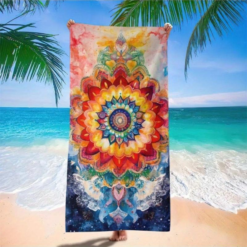 

1pc Vibrant Mandala Microfiber Beach Scarf - Quick-Dry Lightweight Towel with Colorful Floral & Geometric Design, Soft Polyester W30*H60(CM)