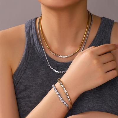 Zirconia Charm Stainless Steel Necklace For Womne Snake Chain Crystal Charm Bracelets