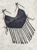 Summer Casual Hollow Out V Neck Bikini Blouse Women Design Sexy Loose Sleeveless Lace Up Sling Top Female Vintage Patchwork Tassels Off Shoulder Tops
