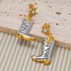 Spice Girl Western Style Gold and Silver Contrast Color Cowboy Boots Women's Earrings Pentagram Pendant Personality Exaggerated Earrings Tide