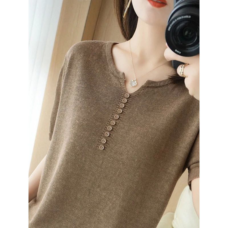 T-shirt V-neck Pullover Loose Half Sleeve Pullover Loose Half Sleeve V Neck T-shirt